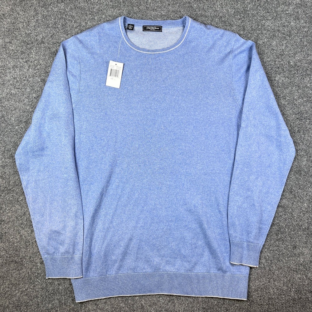 Saks Fifth Avenue Sweater Mens L Blue Silk Cashmere Blend Pullover Knit NEW NWT